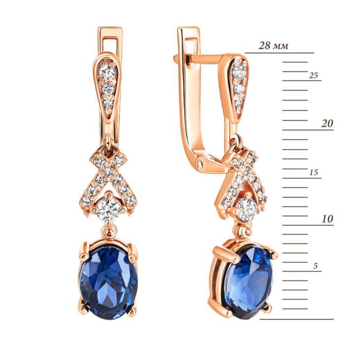 Золотые серьги-подвески с сапфиром и фианитами. Артикул UG5С4175VКСпф