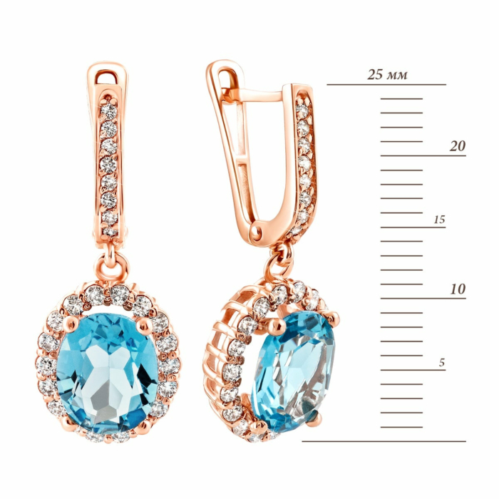 Золотые серьги-подвески с топазом и фианитами. Артикул UG5С4036Vтоп