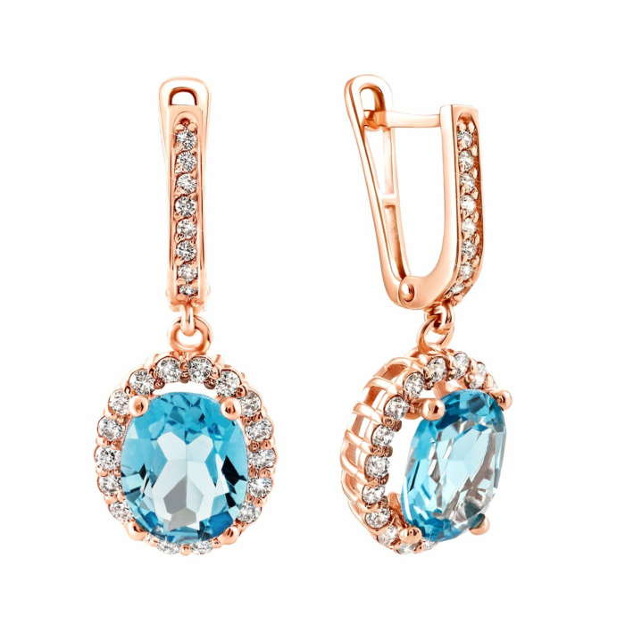 Золотые серьги-подвески с топазом и фианитами. Артикул UG5С4036Vтоп