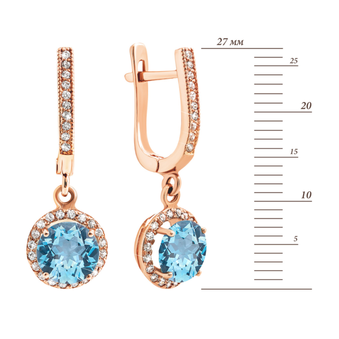 Золотые серьги-подвески с топазом. Артикул UG5с427тс