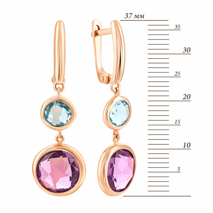 Золоті сережки-підвіски з топазом swiss і аметистом. Артикул UG5с425 тс ам