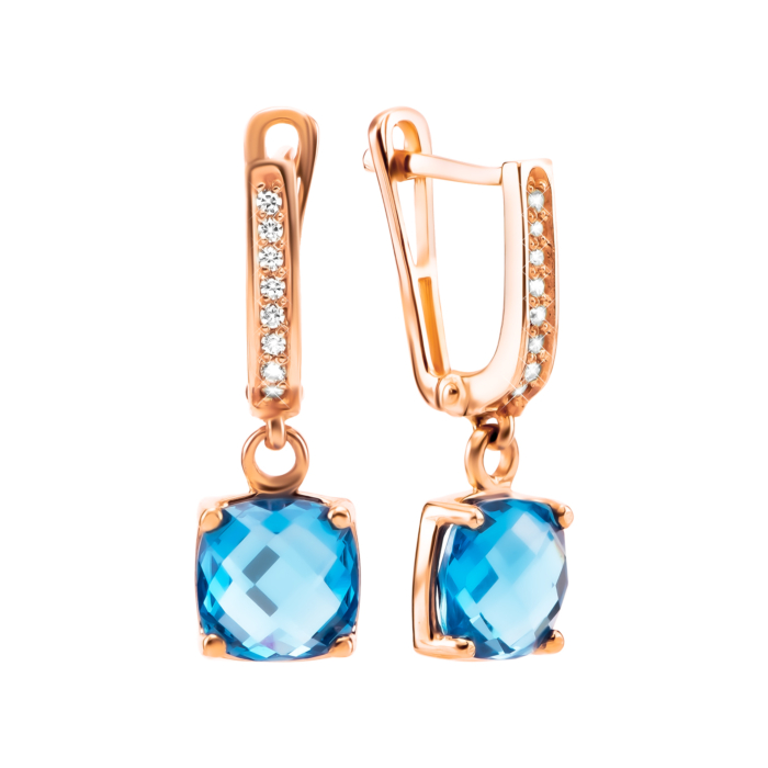 Золоті сережки-підвіски з топазом swiss і фіанітами. Артикул UG5С4165VNS Swiss