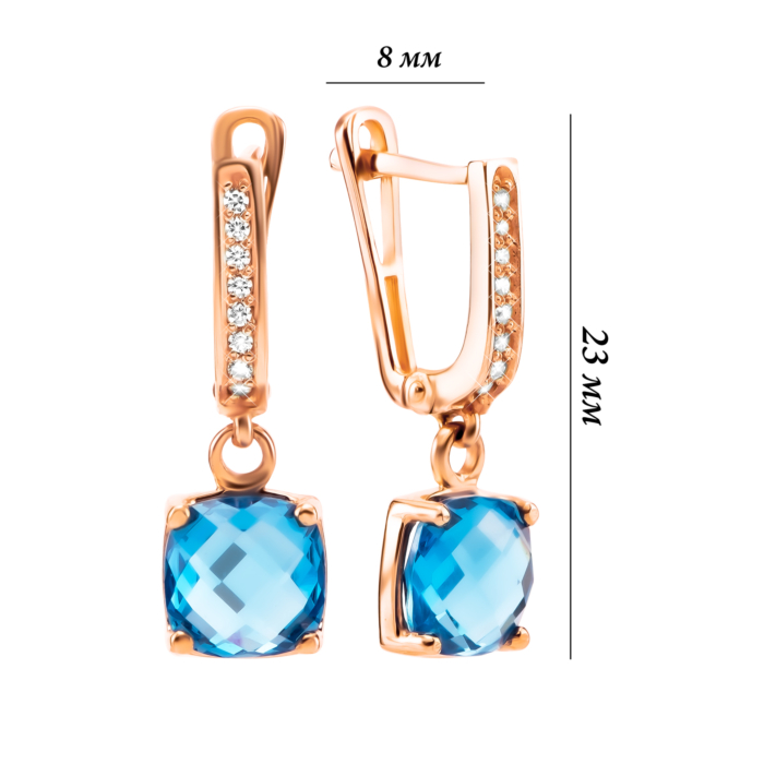 Золоті сережки-підвіски з топазом swiss і фіанітами. Артикул UG5С4165VNS Swiss