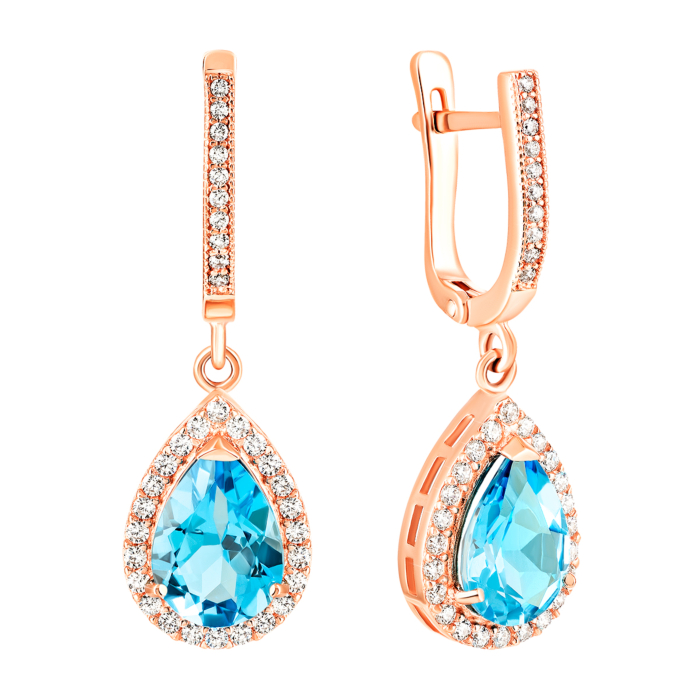 Золоті сережки-підвіски з топазом swiss і фіанітами. Артикул UG5с422тс