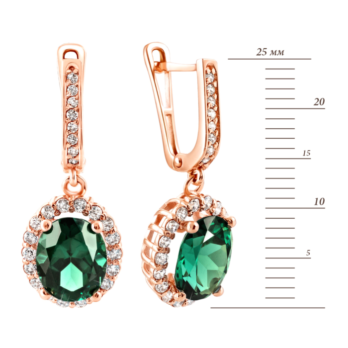 Золоті сережки-підвіски з верделітом та фіанітами. Артикул UG5С4036VNS:Верделит