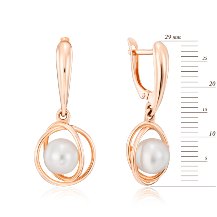 Золотые серьги-подвески с жемчугом. Артикул 22549/01/0/2503