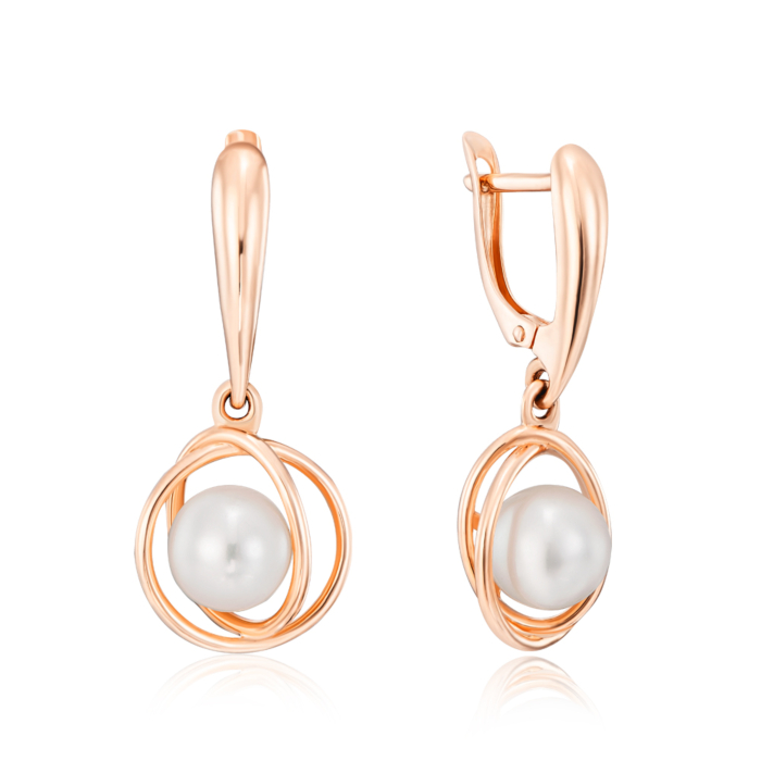 Золоті сережки-підвіски з перлою. Артикул 22549/01/0/2503