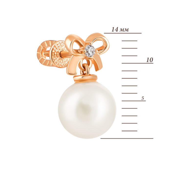 Золоті сережки-підвіски з перлами і фіанітами. Артикул UG5с197