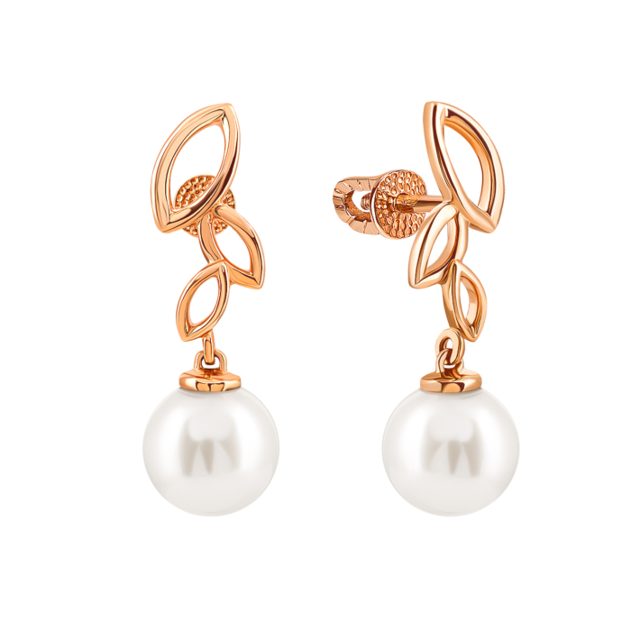 Золотые серьги-подвески с жемчугом. Артикул UG5с136