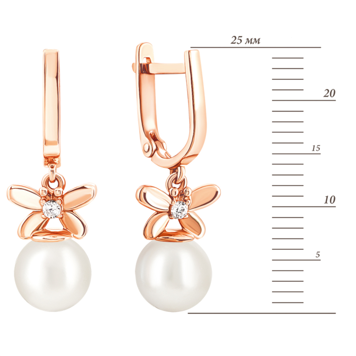 Золотые серьги-подвески с жемчугом. Артикул UG5с198