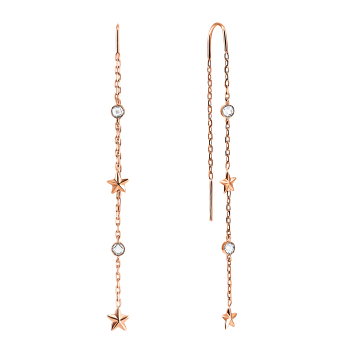 Золоті сережки-протяжки Зірки з фіанітами. Артикул UG5СПП253и