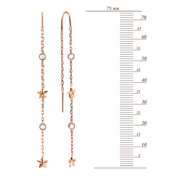 Золоті сережки-протяжки Зірки з фіанітами. Артикул UG5СПП253и