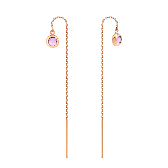 Золоті сережки-протяжки з аметистом.Артикул UG52/30/035