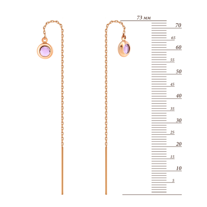 Золоті сережки-протяжки з аметистом.Артикул UG52/30/035