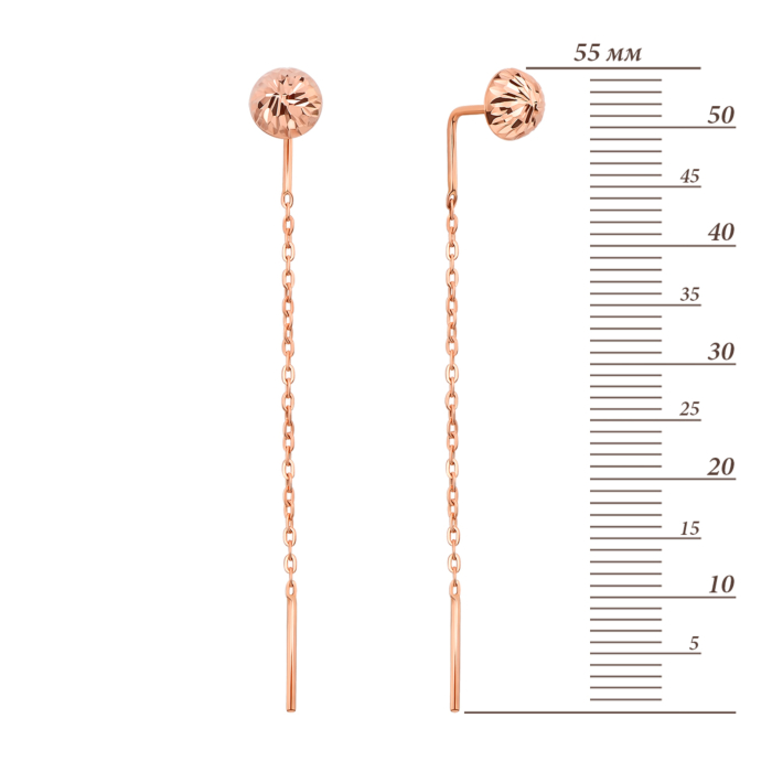 Золотые серьги-протяжки (продевки) с алмазной гранью (02824/01/2)