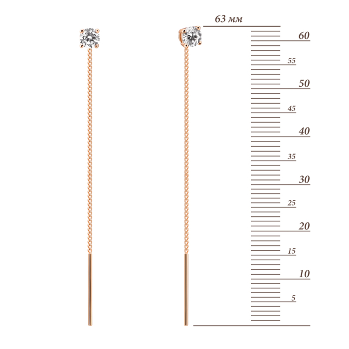 Золотые серьги-протяжки с фианитами.Артикул UG5с030