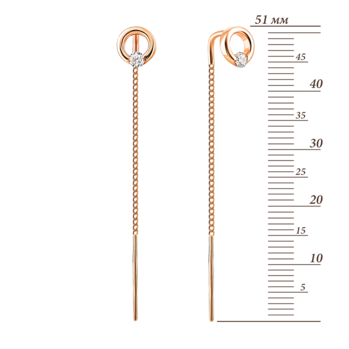 Золотые серьги-протяжки с фианитами. Артикул UG5С0378Z