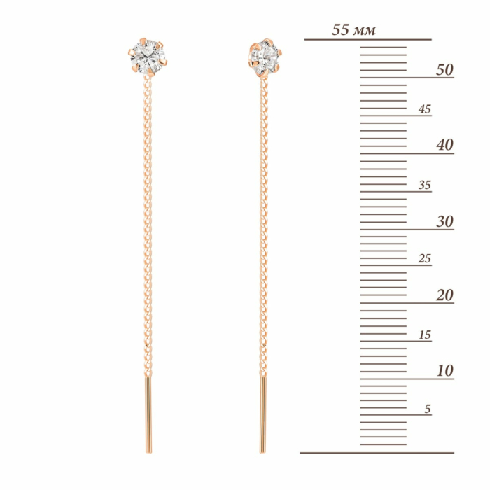 Золотые серьги-протяжки с фианитами. Артикул UG5С0419Z
