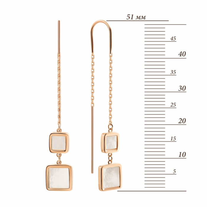 Золотые серьги-протяжки с перламутром. Артикул UG52/30/009