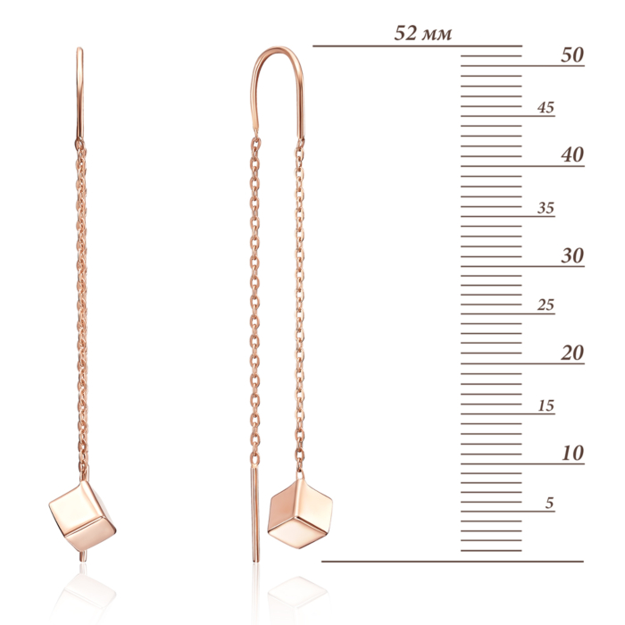 Золоті сережки-протяжки «Кубики» без вставки. Артикул 02987/01/0