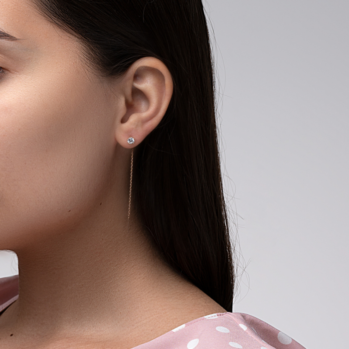 Золоті сережки-протяжки з фіанітами. Артикул 22384/01/0/29