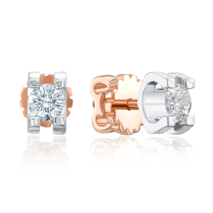 Золотые серьги-пуссеты с бриллиантом. Артикул 807035/14/1/8556