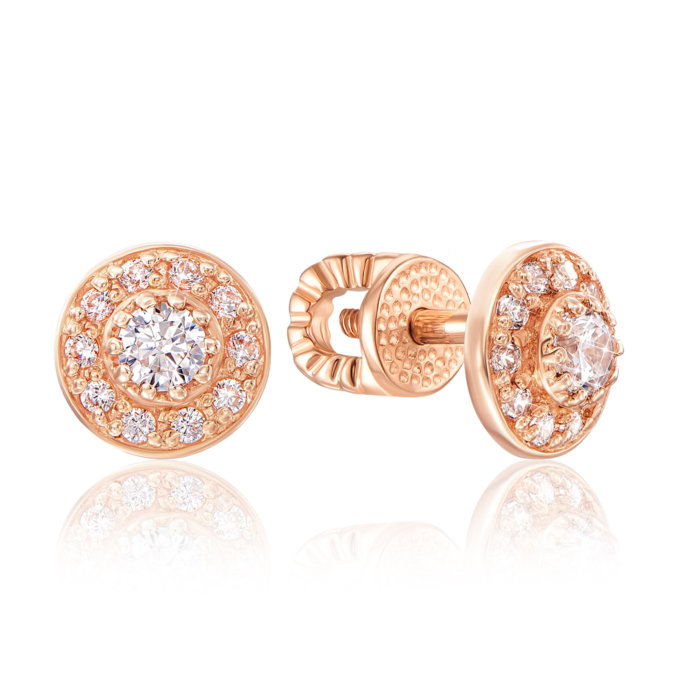 Золоті сережки-пусети з фіанітами. Артикул 21555