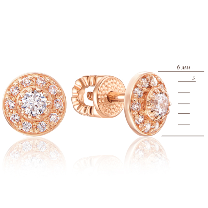 Золоті сережки-пусети з фіанітами. Артикул 21555