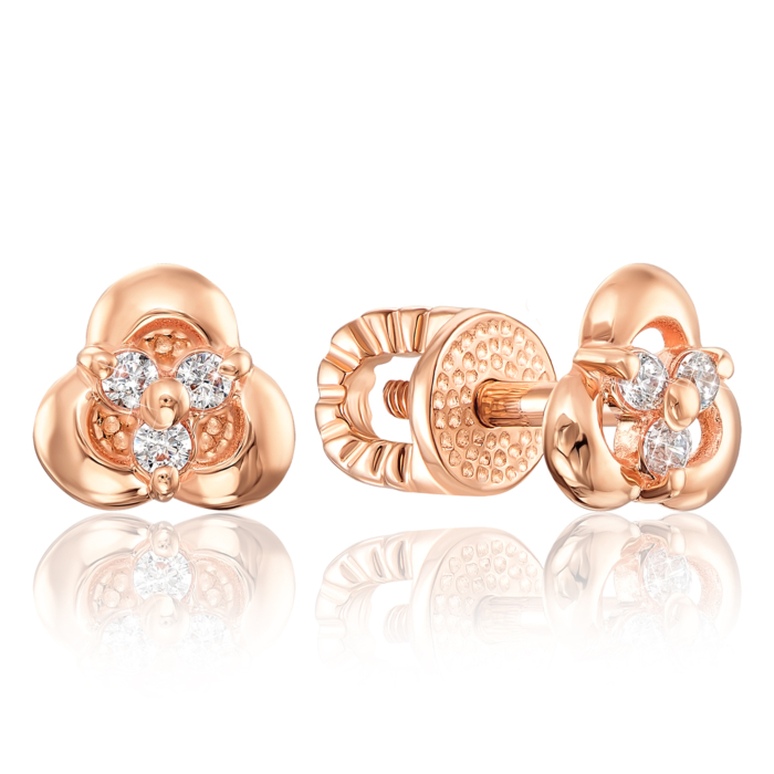 Золоті сережки-пусети з фіанітами. Артикул 22330/01/0/13