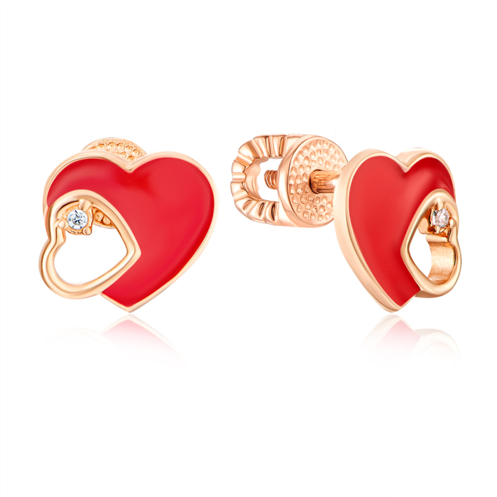 Золотые серьги-пуссеты с фианитами. Артикул 22568/01/0/3505