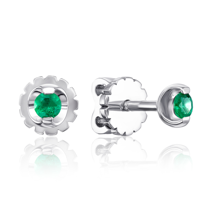 Золотые серьги-пуссеты с изумрудом. Артикул 53885/02/1/8170