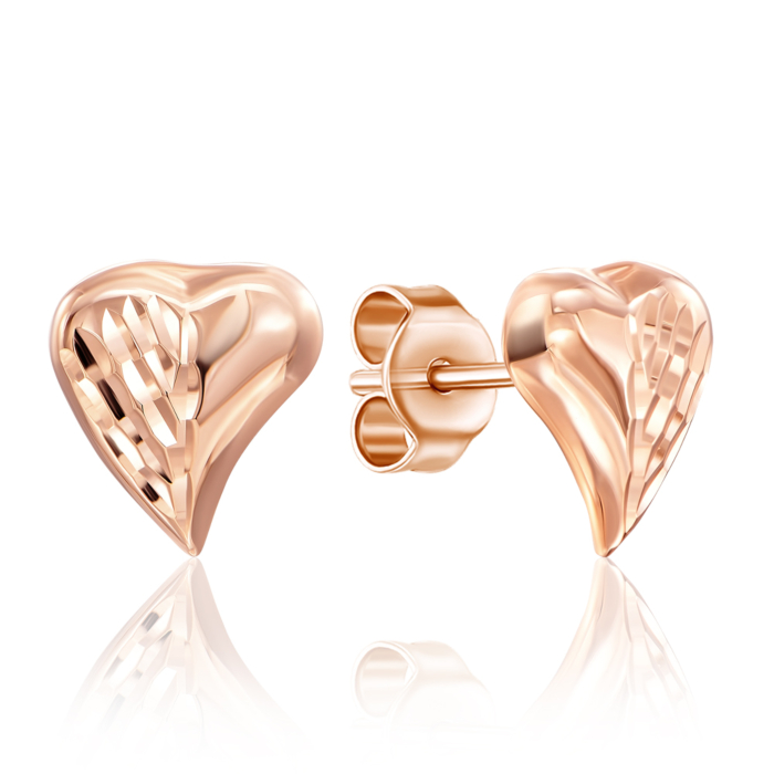 Золоті сережки-пусети «Серце» з алмазною гранню. Артикул 02800-1/01/2