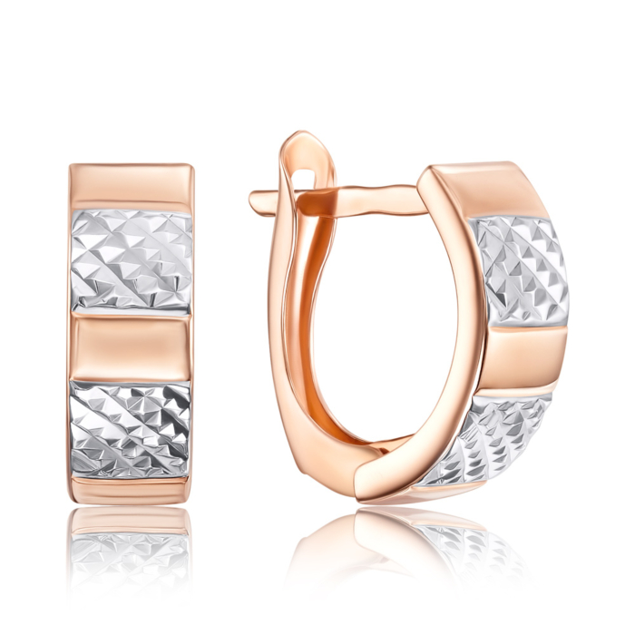 Золотые серьги без вставки с алмазной гранью. Артикул 02848-10/01/3