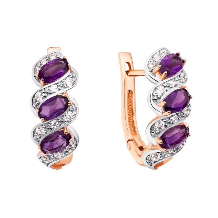 Золотые серьги с аметистом и фианитами (540027/01/1/5371)