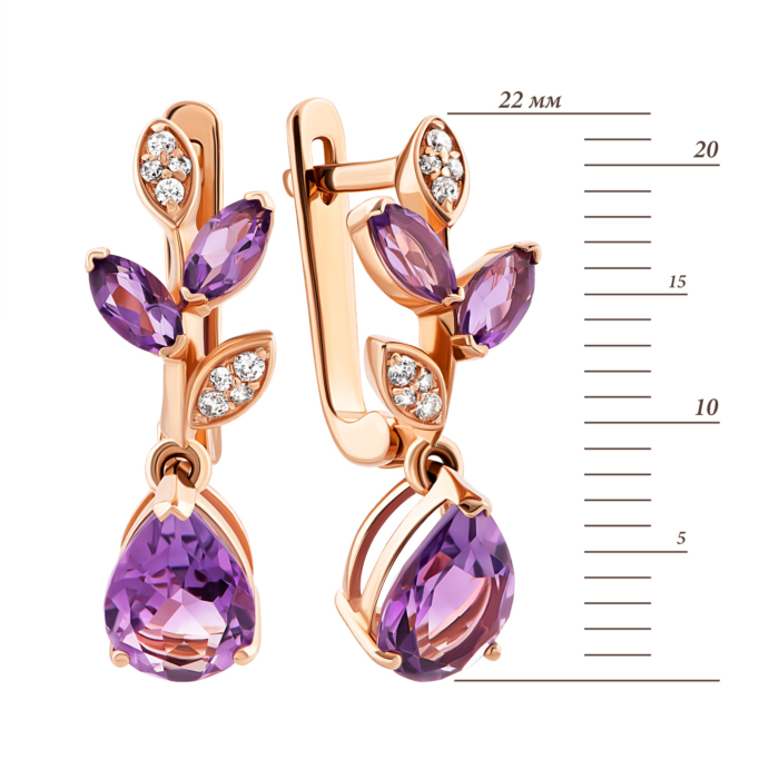 Золотые серьги с аметистом и фианитами.Артикул UG5с445ам