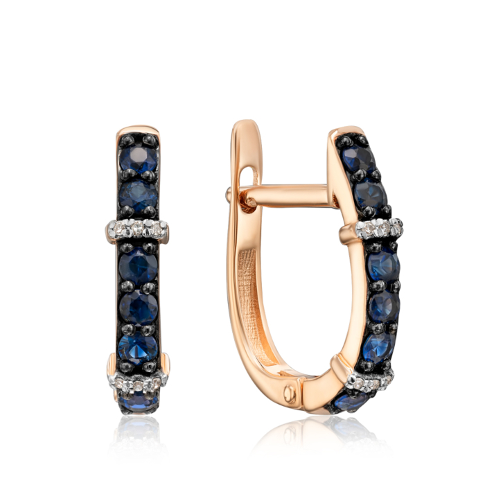 Золотые серьги с бриллиантами и сапфирами. Артикул520063/01/1/10380