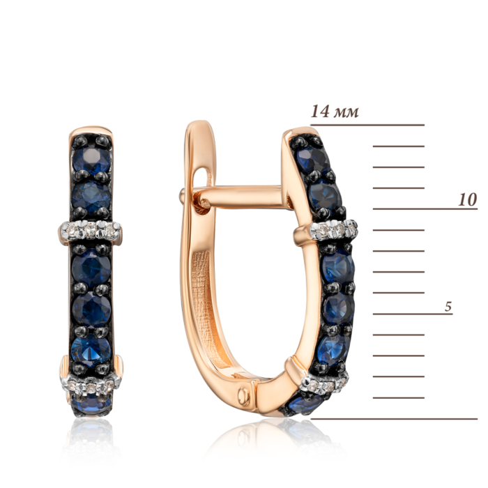 Золотые серьги с бриллиантами и сапфирами. Артикул520063/01/1/10380