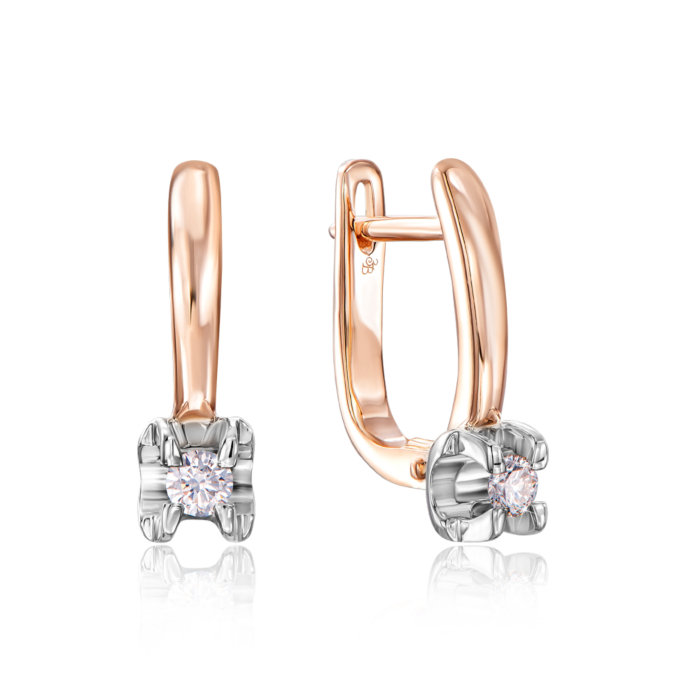 Золотые серьги с бриллиантом. Артикул 53858-1/14/1/8556