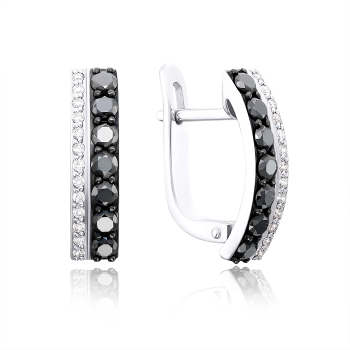 Золоті сережки з чорними діамантами. Артикул 520003/02/1/8454