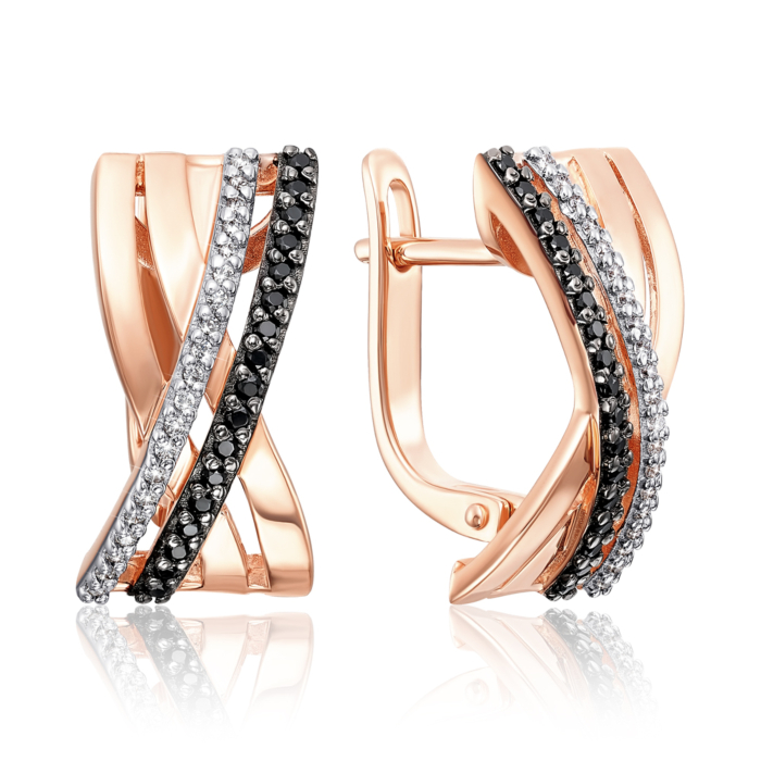 Золоті сережки з чорними фіанітами. Артикул 22266/01/1/2916