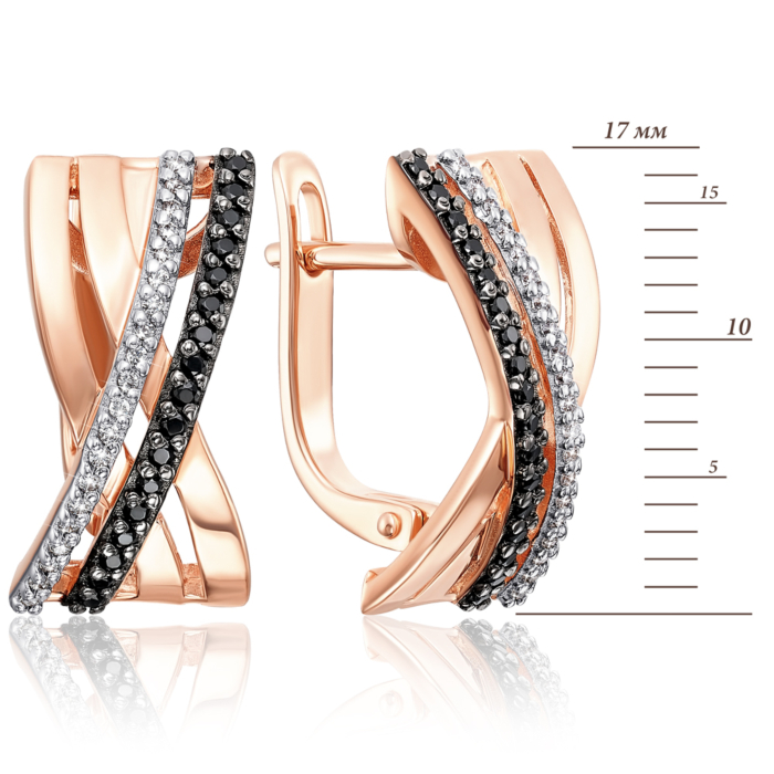 Золоті сережки з чорними фіанітами. Артикул 22266/01/1/2916