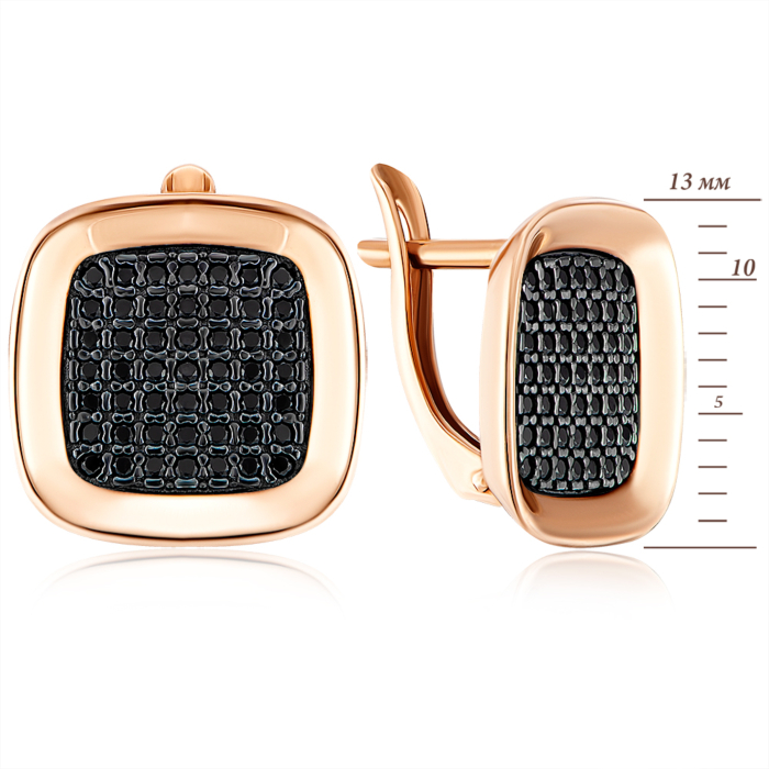 Золотые серьги с черными фианитами. Артикул 22502/01/1/526