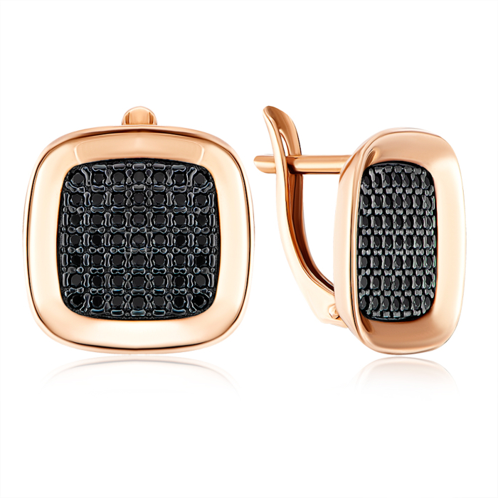 Золотые серьги с черными фианитами. Артикул 22502/01/1/526