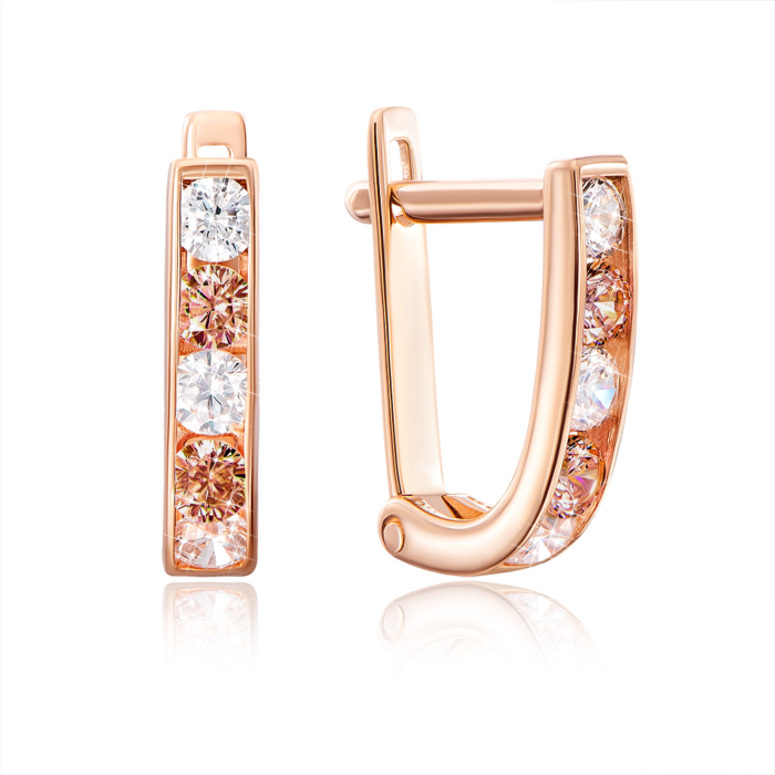 Золотые серьги с фианитами. Артикул 2076коньяк