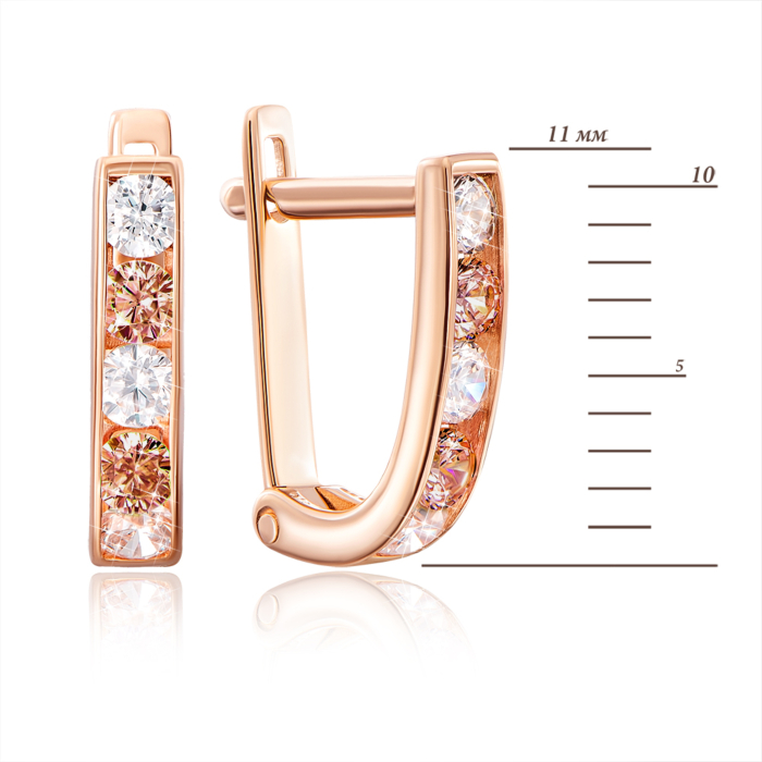 Золотые серьги с фианитами. Артикул 2076коньяк