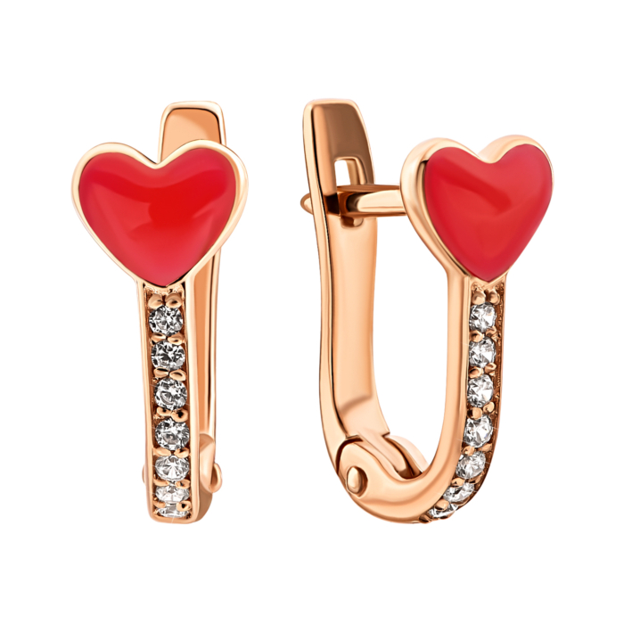 Золоті сережки з фіанітами і емаллю.Артикул UG5210601410101