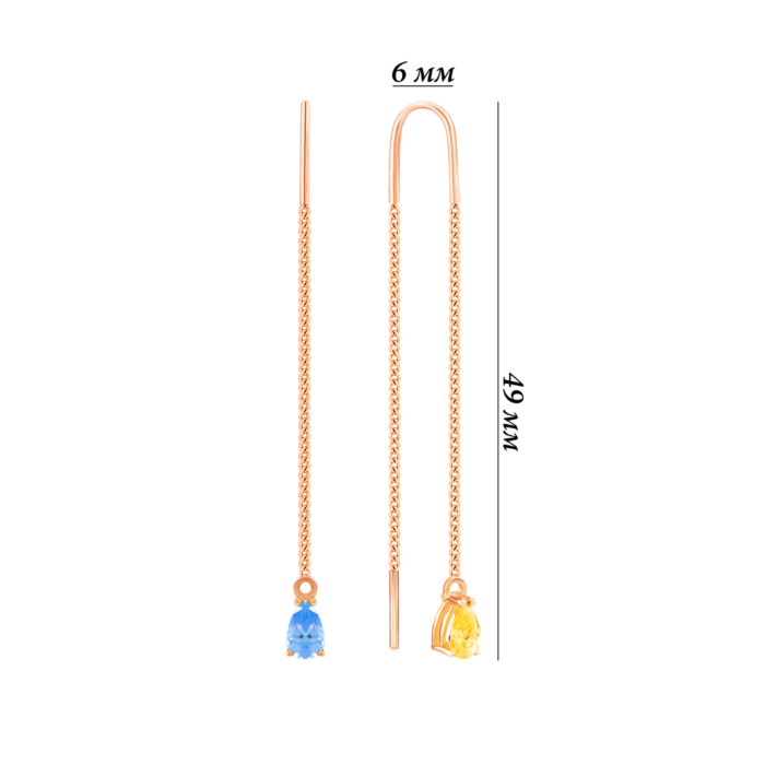 Золоті сережки-протяжки з фіанітами. Артикул UG5С0584s Ukraine