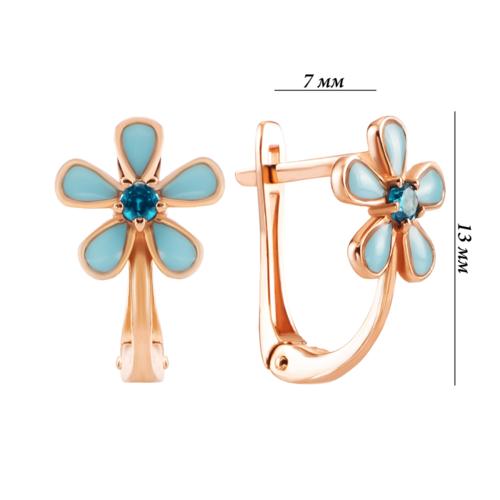 Золоті сережки з фіанітом і емаллю. Артикул UG5С0598г