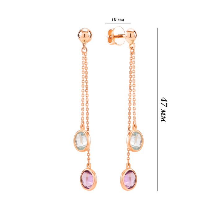 Золоті сережки-підвіски з кварцом. Артикул UG52/50/341