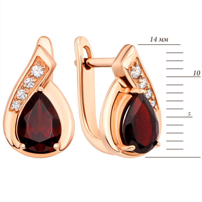 Золоті сережки з гранатом і фіанітами (50385/01/0/5368)